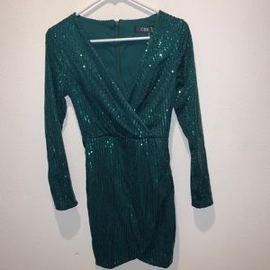 Green sequin long sleeve dress